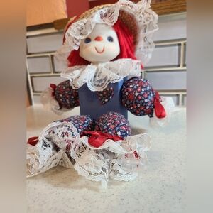Floral Rag Doll with Red Hair and Lace